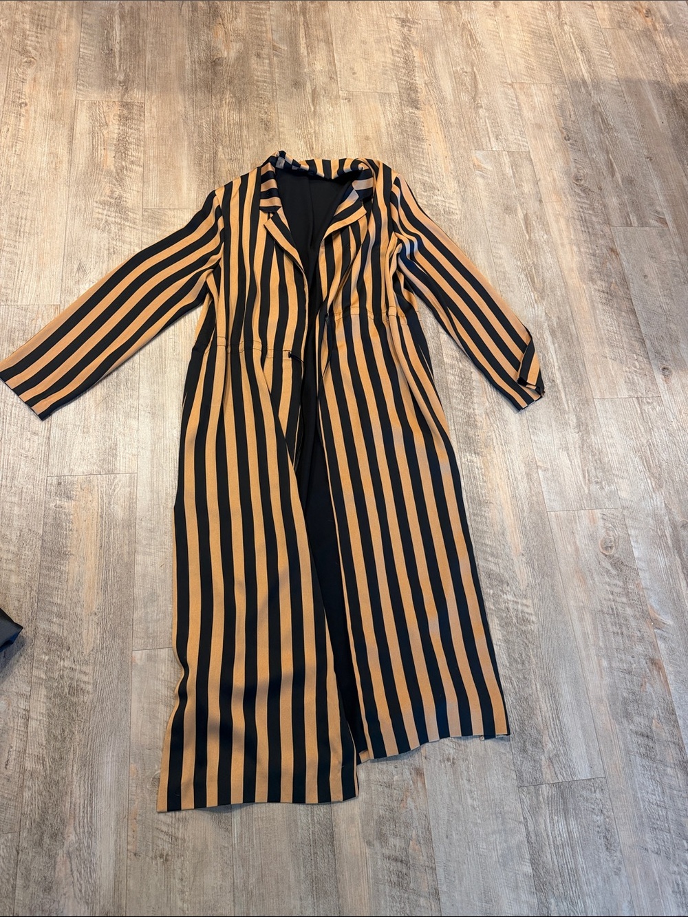Topshop Black and Tan Vertical Stripe Long Blazer
